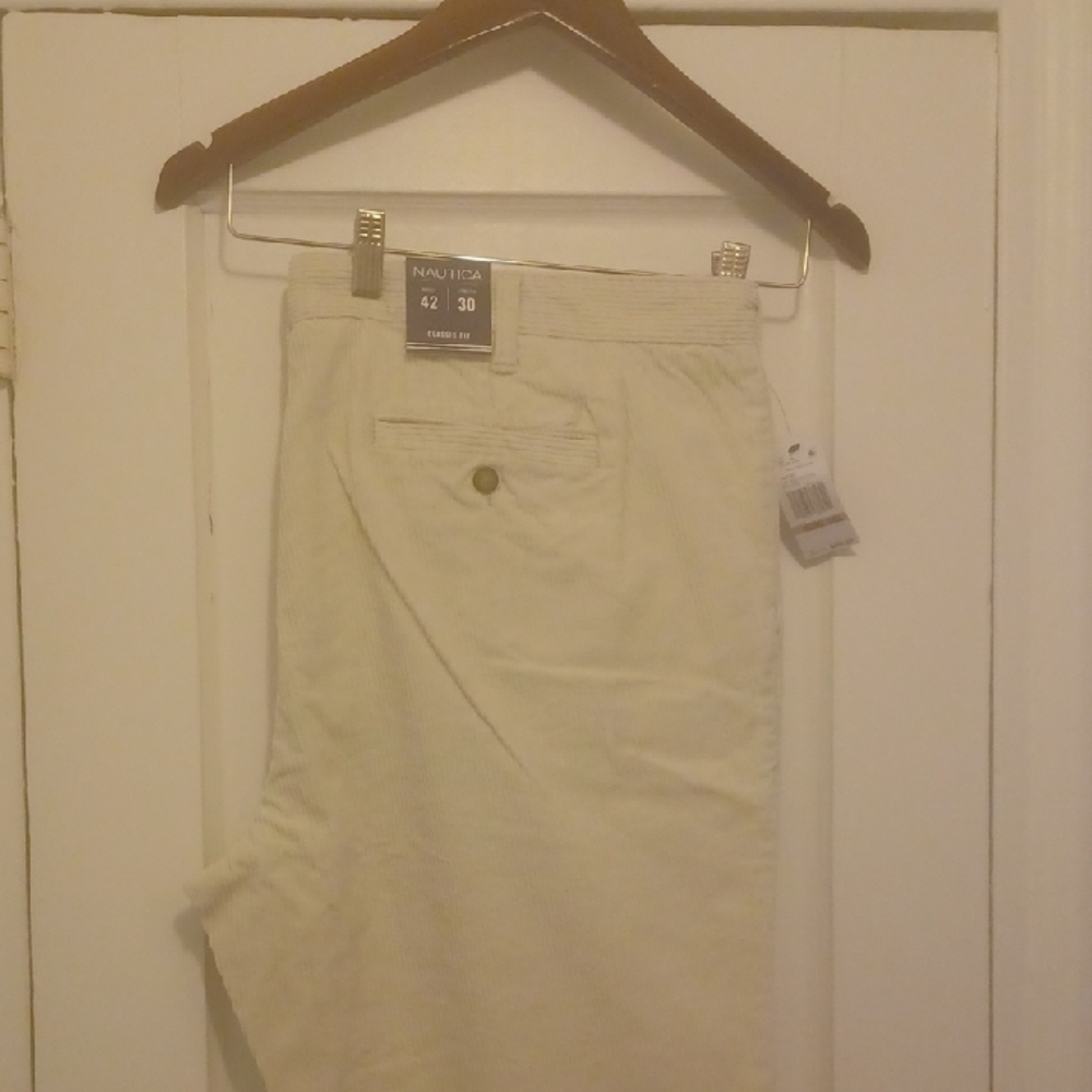 Nautica Men's Cream Corduroy Pants. Plain Front, Sz 42x30. Never Worn